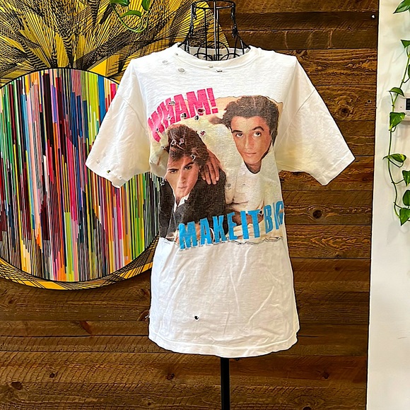 WHAM! 80s distressed rock band T Shirt - Picture 1 of 6